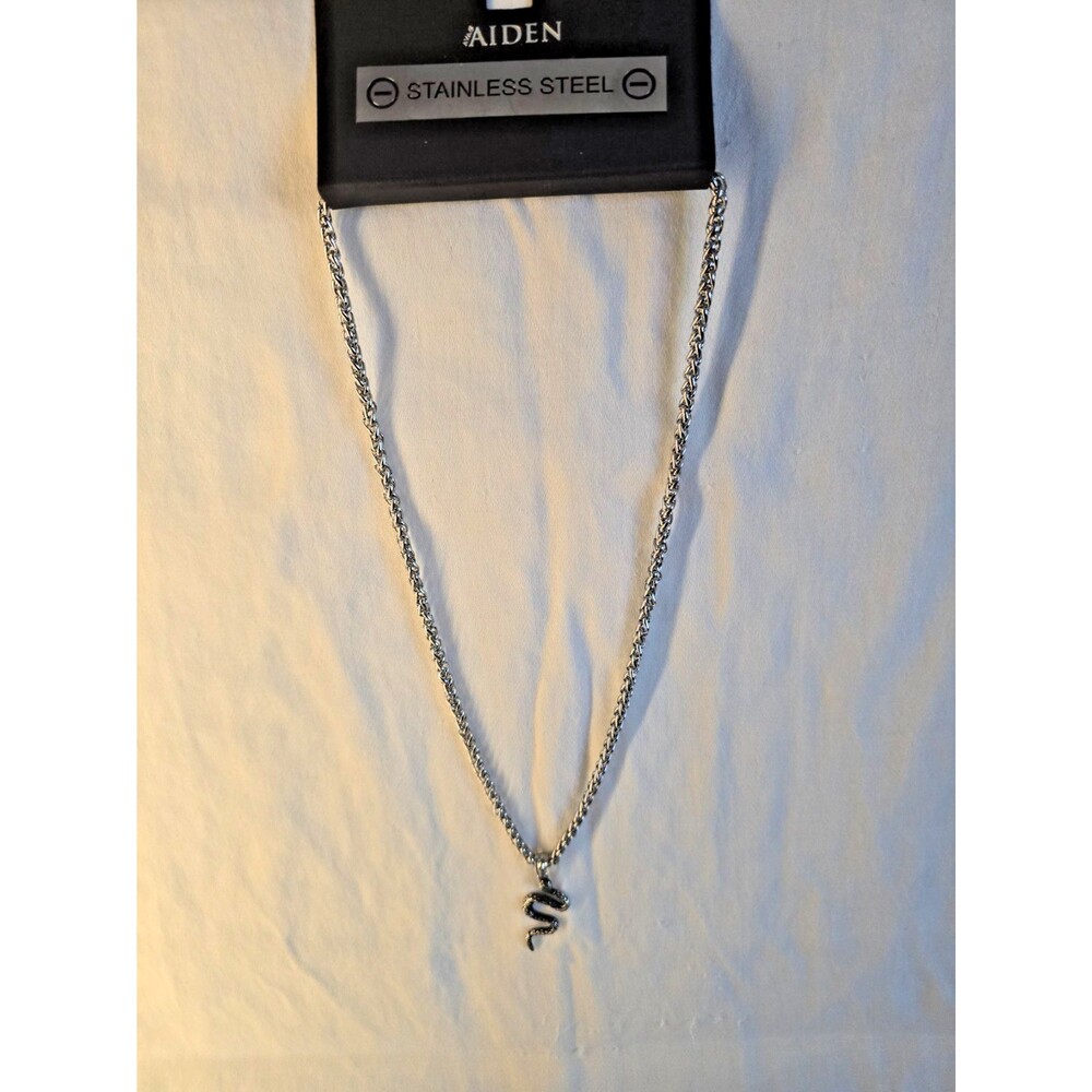 Ava & Aiden Mens Stainless Steel Snake Pendant Necklace Wheat Chain Silver Tone